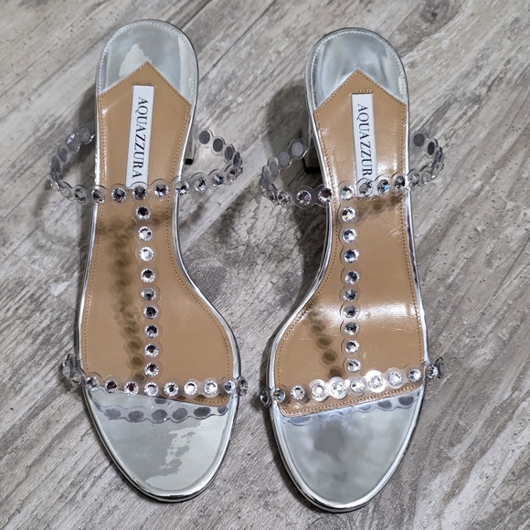 Aquazzura Shoes - Aquazzura Sandals Tequila Crystal (Reconditioned) Blingy Block Heel Size 12